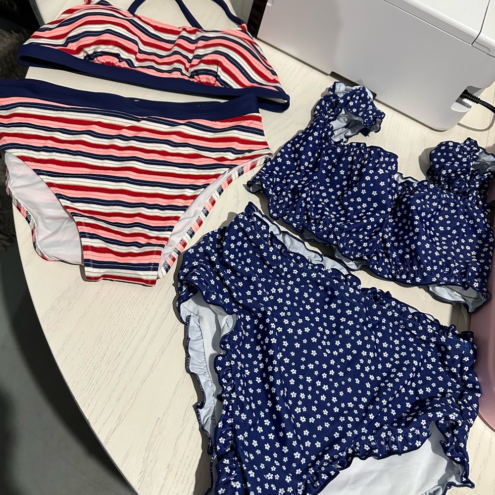 SHEIN Blue and Red Striped Bikinis